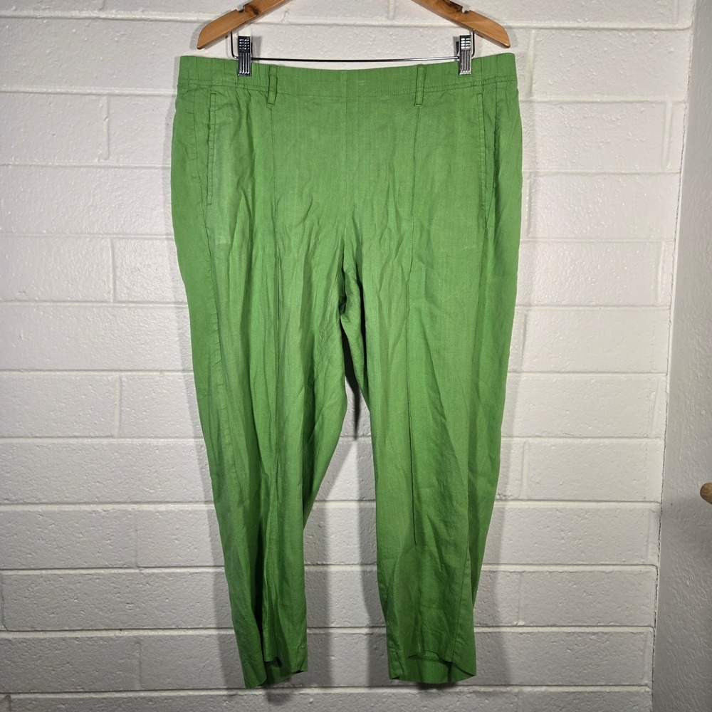 J. Jill Linen Pullon Pants XL Green Tapered Ankle Casual Coastal Summer Resort